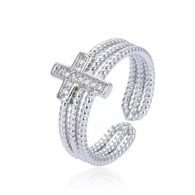 China Trendy 2022 Trendy Jewelry Multi Layers Beads Chains Rings Men Women 3 Rows Zircon Opening Cross Adjustable Ring for sale