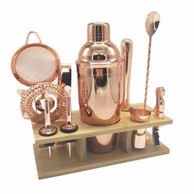 China Hot Rose Gold Stainless Steel Cocktail Shaker Set Of 11 Pieces Metal Amazon for sale