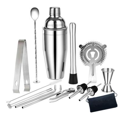 China Perfect Home Barware Bar Tools Stainless Steel Professional Bartender Cocktail Shaker Kit With Jigger And Filter for sale