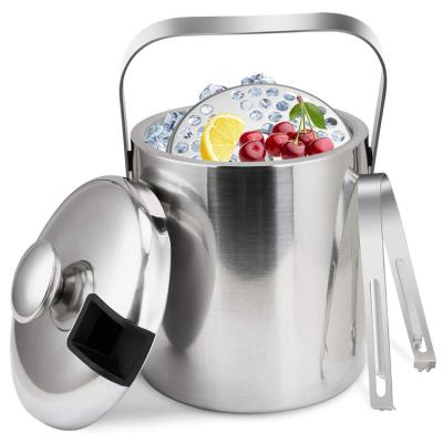 China Sustainable Double Wall Insulated Metal Stainless Steel Ice Bucket With Tongs for sale