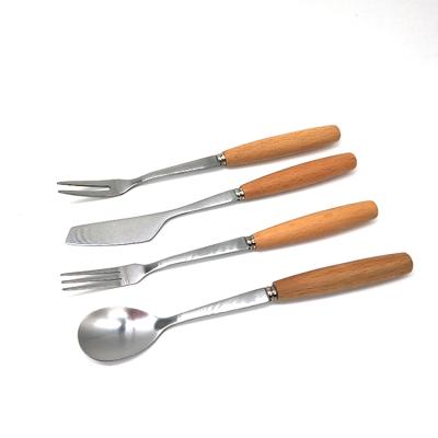 China Disposable Cocktail Bar Tools Stainless Steel Tableware Steak Knife Four-piece Wood Handle and Fork Spoon for sale