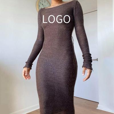 China 2021 Autumn Anti-Static Women Clothes Solid Long Sleeve Dress Tight Maxi Dress Ladies Elegant Casual Dresses Women for sale