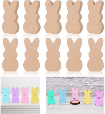 China Europe Easter Bunny Cutouts Wood Signs Peeps Craft Unfinished Bunny Table Tags Wood Easter Bunny Slice Ornament For Home Decoration for sale