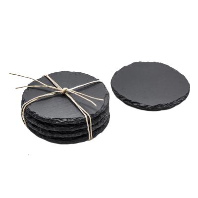 China Eco - Friendly Wholesale Black Round Slate Coasters Set For Beverage for sale