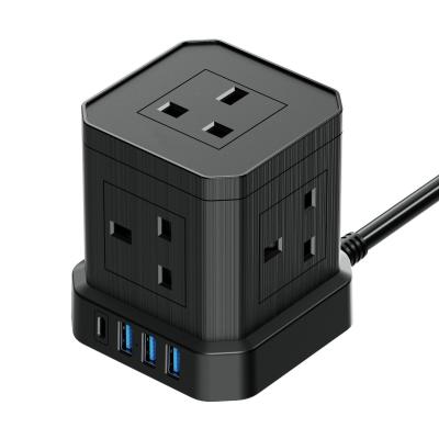 China Residential USB C Extension Lead 5 Way Cube Power Strip With 4 USB Slots for sale