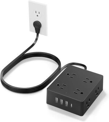 China Surge Protector Power Strip Flat Plug Wall Mounted 8 Wide Outlets With 4 USB Ports 5FT for sale