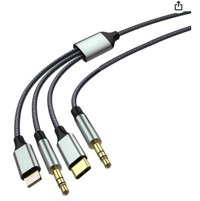 China Car Audio Aux Jack Cable 3.5mm Gold 3 In 1 8pin For Samsung Iphone for sale