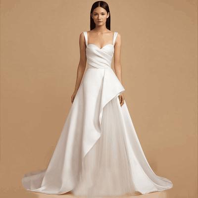 China Breathable Simple White Cheap Wedding Dress Vestido Noiva De Tulle Spaghetti Strap Summer Beach Wedding Dresses for sale