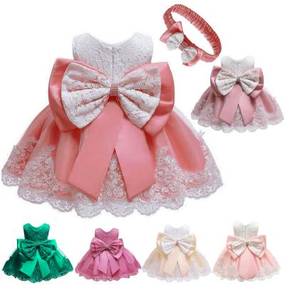 China Breathable Baby Princess Dress Bow Bridesmaid Rose Dress Lace Embroidery Birthday Dress for sale