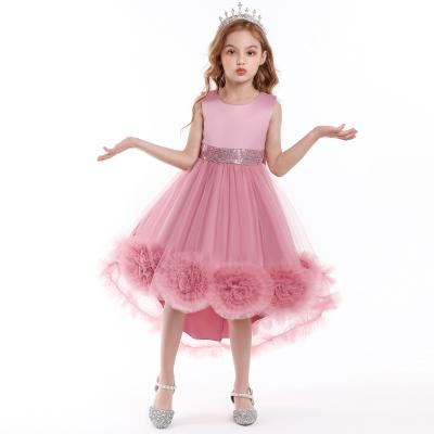 China New Sleeveless Flower Gauze Performance Piano Tail Waistcoat Sequins Belt Ball Gown Bridesmaids Dresses for sale