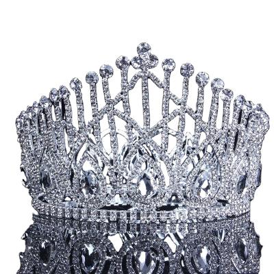 China Fashionable Elegant Bridal Wedding Tiara Crown Draft Crown of Crystal Rhinestone Big Full Crown for sale