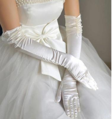 China New Fashionable Women Satin Long Arm Hand Sleeve Drop Shipping To Complete White Bride Mittens Glove For Bridal Wedding Gloves for sale