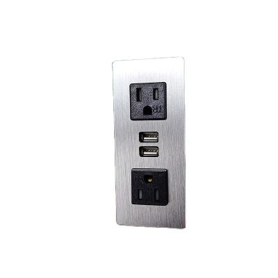 China Electrical Outlet USA USA Residential / Multi-Purpose Furniture Dual Power Outlets with 2 USB Ports and Silver Cover for Conference Table Power Outlet for sale