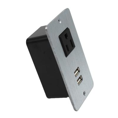 China Residential / Multi-Purpose Electrical Single Outlet 120V US Power Outlet With Dual USB Ports With Silver Cover for sale