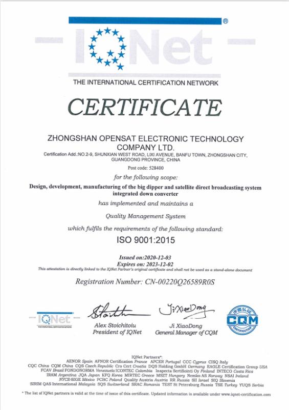 ISO9001 - Zhongshan Opensat Electronic Technology Company Ltd.