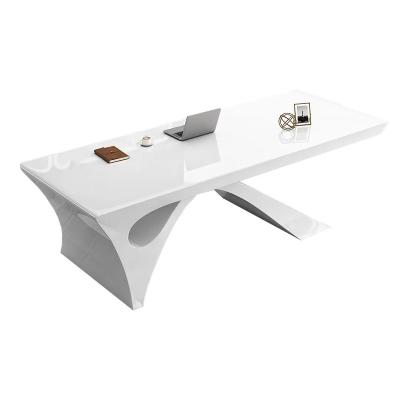 China Contemporary R-Shape Solid Outdoor White Desk With High End Rectangular Modern Computer Desk for sale