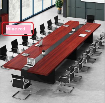 China PANEL Long Bench Red Lacquer Office Conference Table Meeting Desk For 16+people for sale