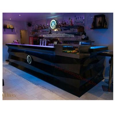 China Modern Design Restaurant Cafe Shop Shop Bar High Glossy Black Artificial Marble Counter for sale