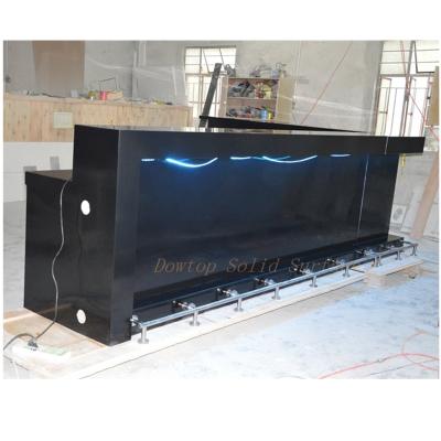 China Modern L Shape Pure Black Quartz Stone Illuminated Led Light Wine Bar Counter For Restaurant Hotel for sale