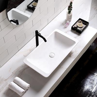 China Shampoo Sinks Hotel Bathroom Hand Polished Artificial Stone Wash Basin , Solid Outdoor Countertop Wash Basin for sale