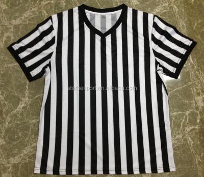 China Anti-pilling Custom Black White Stripe Soccer Referee T Shirt For Men for sale