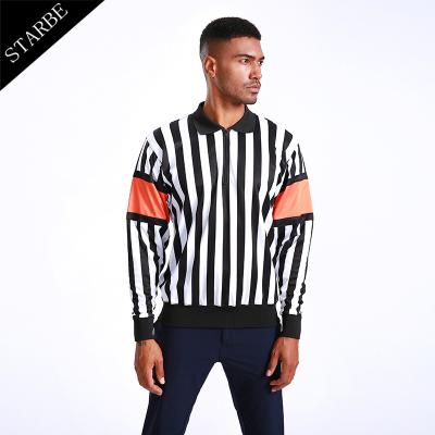 China Custom QUICK DRY 1/4 Black and White Striped Referee Shirt Wholesale Zipper Long Sleeve Referee Shirt Soccer /Basketball for sale