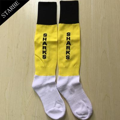 China Antibacterial Custom Yellow Cotton Knee High Elite Soccer Sock for sale