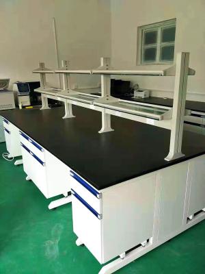 China Steel Wooden Structure Island Bench 3000x1500x850mm H Frame Central Laboratory Table for sale