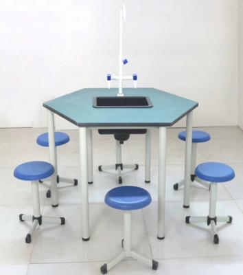 China School Furniture Science Laboratory Hexagonal Student Desk Aluminium Alloy Wood Biology Lab Table for sale