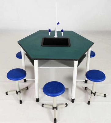 China Alum-alloy Wood Structure School Lab Furniture Hexagonal Laboratory Table Chemistry Lab Student Bench for sale