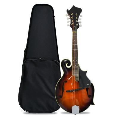 China Basswood F Style Mandolin Musical Instrument Sunburst 8 String Acoustic Mandolin With Case for sale