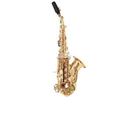 China Brass Curved Gold Lacquer Bb Soprano Saxophone for sale