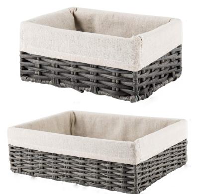 China Wholesale Customized Handmade Woven Small Rectangular Empty Wicker Folding Storage Basket With Liner for sale