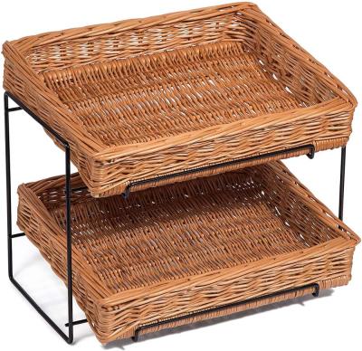 China Wholesale Folding Customized Cheap Willow Food Basket Shelf Storage Handmade Woven Wicker Basket for sale