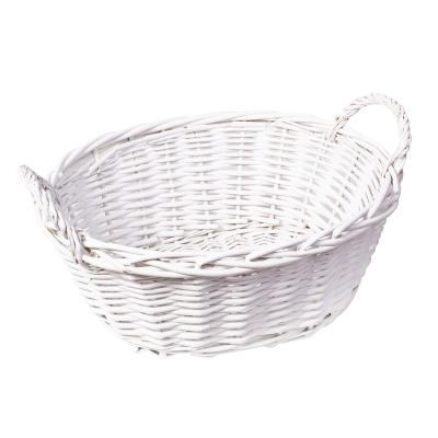 China Wholesale White Handmade Wicker Basket Willow Folding Woven Storage Basket With Handles for sale