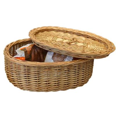 China Wholesale Handmade Woven Decorative Wicker Folding Oval Willow Food Storage Basket Basket With Cover for sale