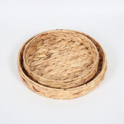 China Amazon Hot Sale Folding Water Hyacinth Fruit Tray Weaving By Grass, Round Bins For Vegetables Storage Basket for sale