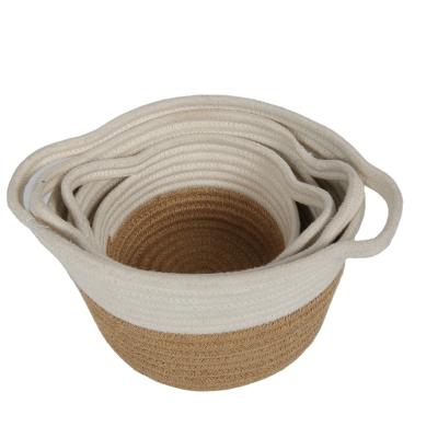 China Handmade Round Folding Cotton Rope Storage Basket For Organization for sale