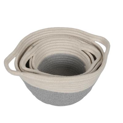 China Pure Handmade Round Cotton Rope Woven Storage Folding Basket For Home Storage for sale