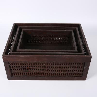 China 3 Size Folding Rectangle Basket Bamboo Desk And Home Storage Woven Basket for sale