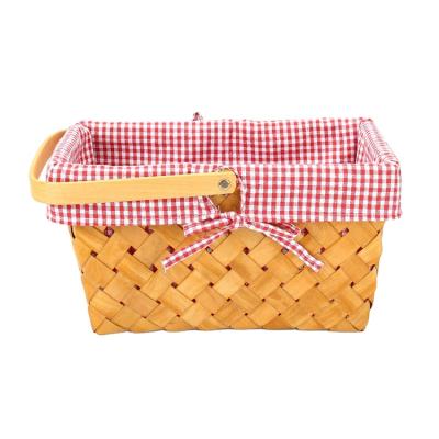 China Customizable Eco Friendly Kitchen Organization Folding Fruit Picnic Basket Wooden Wood Chip Basket for sale