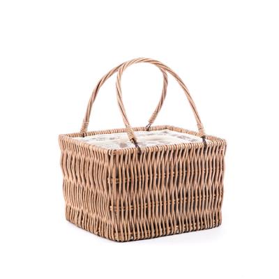 China Factory Folding Rattan Willow Cooler Bag Wicker Picnic Basket With Handle for sale