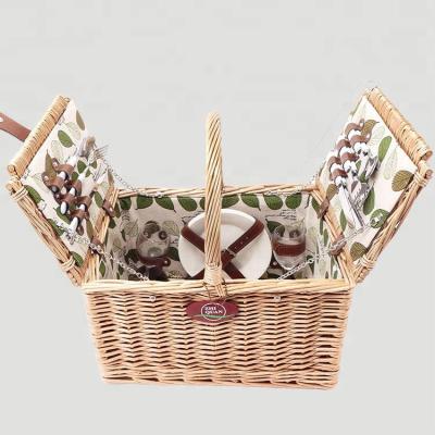 China Wholesale Double Folding Wicker Picnic Basket Green Picking Basket With Handle for sale