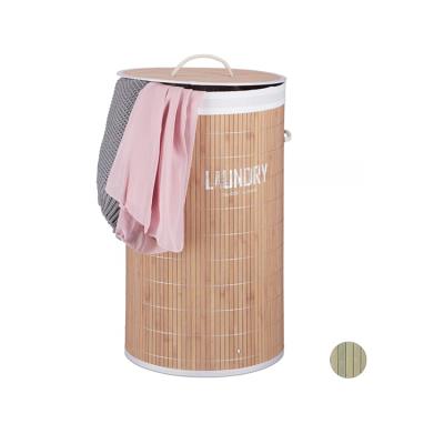 China Eco-friendly Handmade Bamboo Folding Clothes Laundry Hamper Striped Dirty Hamper With Lid for sale