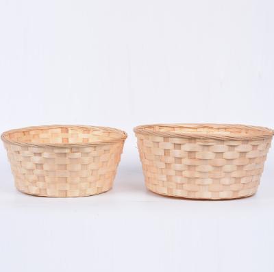 China New Eco-friendly Wooden Flower Basket Gift Box Fruit Package Woven Basket Receive Wooden Basket for sale