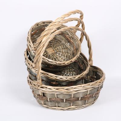 China Folding Wooden Chip Gift Basket Set Wicker Storage Baskets for sale