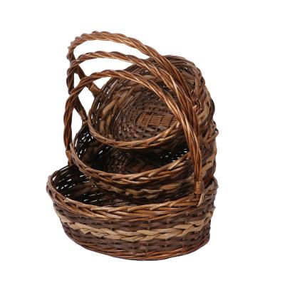 China Folding Handmade Woven Willow Wicker Fruit Basket Gift Baskets Hamper With Handle for sale