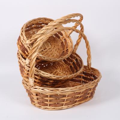 China Decorative Handmade Woven Folding Wicker Basket Gift Baskets and Willow Chips Hamper with Handle Set of 3 for sale