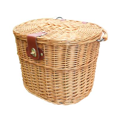 China Handmade Woven Removable Wicker Bicycle Storage / Home Storage Hanging Front Basket With Lid for sale