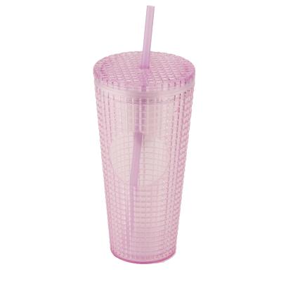 China Different Sizes Colorful Plastic Wall Sustainable Double Studded Tumbler Cups With Straw for sale